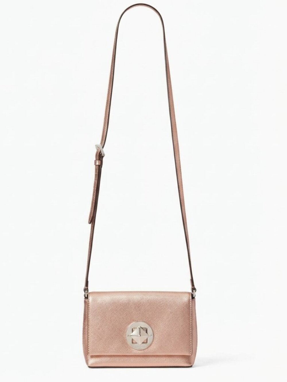 kate spade Small Rose Gold Leather Crossbody Bag Turn Lock Pyramid Closure